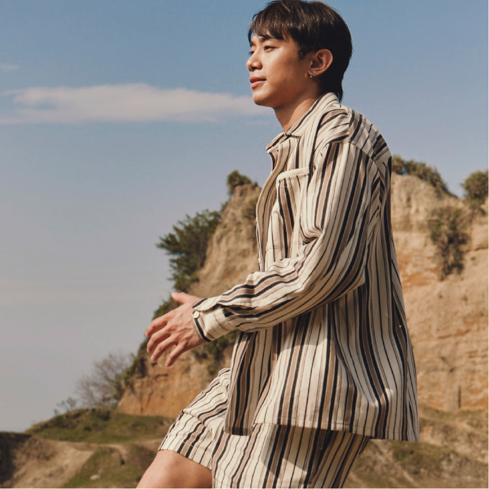 BeWithYou- Cammy striped shirt jacket