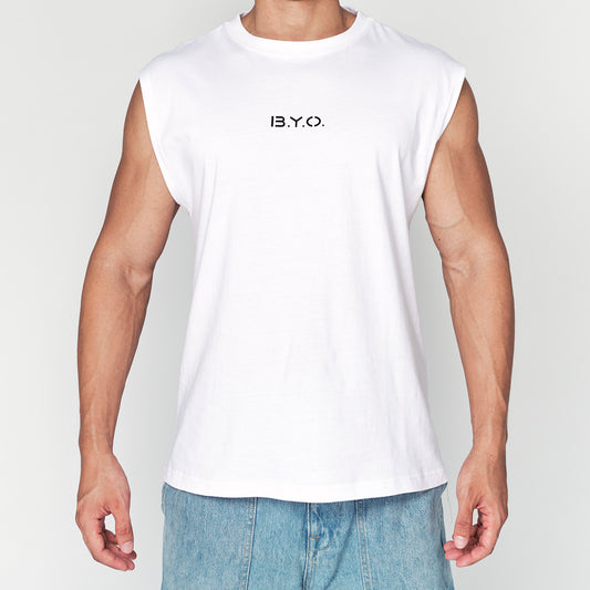 BYO Tank Top Heavy Cotton Vest (Angel White)